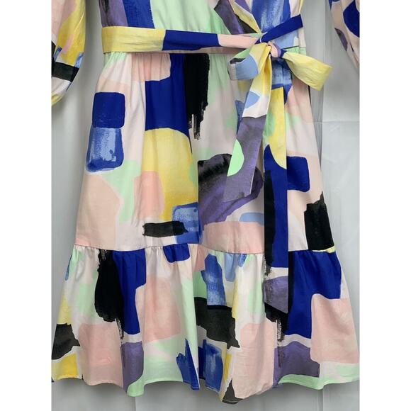 DKNY Women’s Water Color V-Neck Faux Wrap Shirt Dress 3/4 Sleeve Size 12 - Picture 7 of 15